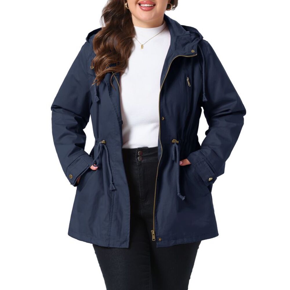 Women Plus Size Hooded Utility Parka Anorak Jacket Navy Blue